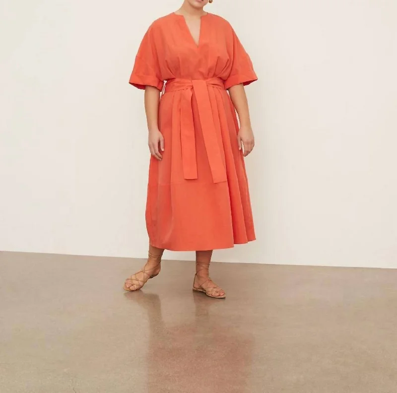 Bargain Bin oversized dressCuffed Short Sleeve V-Neck Dress In Burnt Orchid