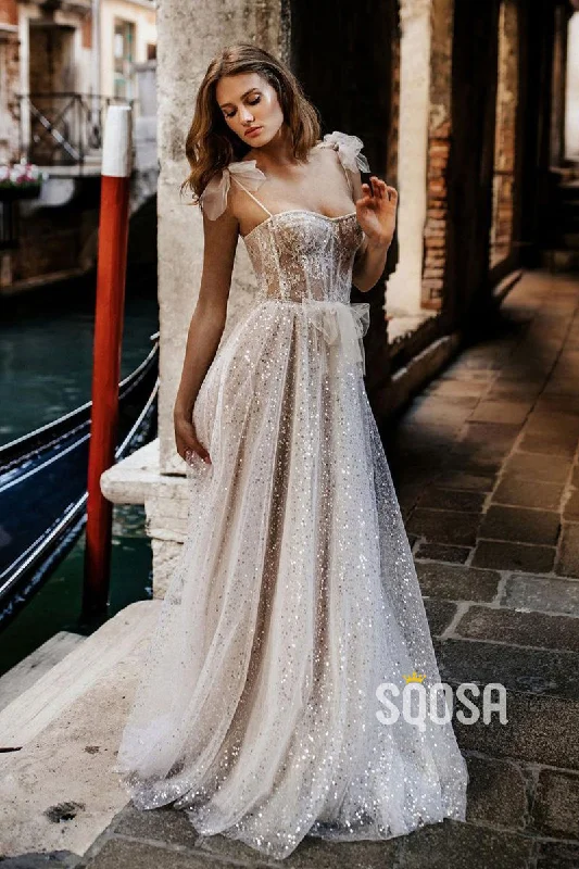 Price Rollback stylish dressWomen's Spaghetti Straps Sequins Bohemian Wedding Dress QW2123