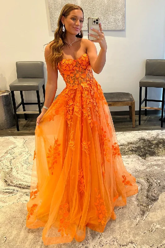 Flash Sale chic slip dressA-line Strapless Lace Appliques Senior Prom Dress QP1283