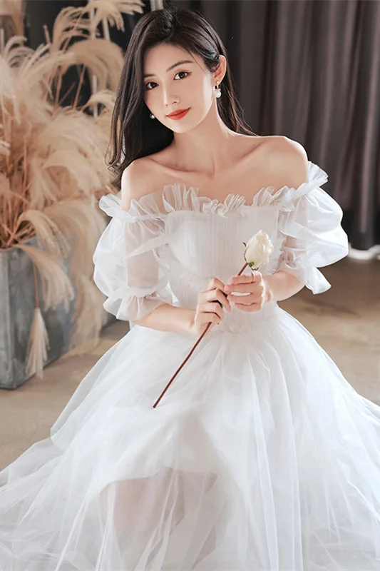 Can't Be Beat shift dressWhite Ruffle Off-the-Shoulder Tulle Homecoming Dress