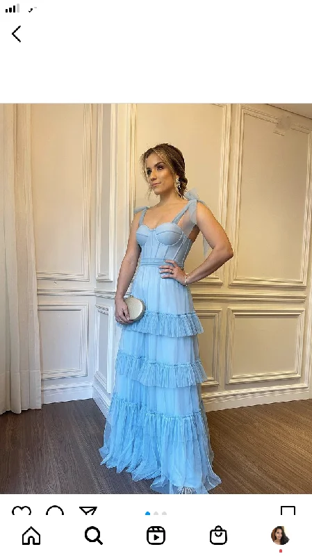 Midnight Sale boho dressLight Blue Sleeveless A-line Prom Dress  Y2744