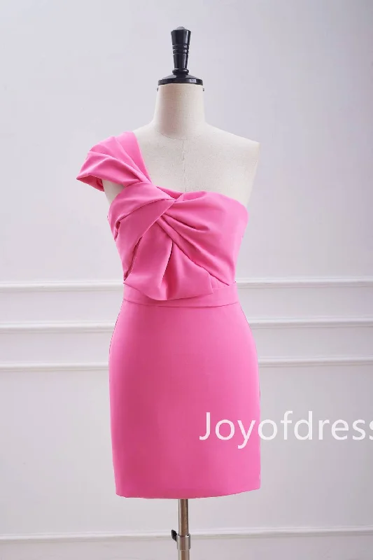Huge Discounts party-ready dressHot Pink One Shoulder Knot Bodycon Short Homecoming Dress Huge Discounts party-ready dressHot Pink One Shoulder Knot Bodycon Short Homecoming Dress