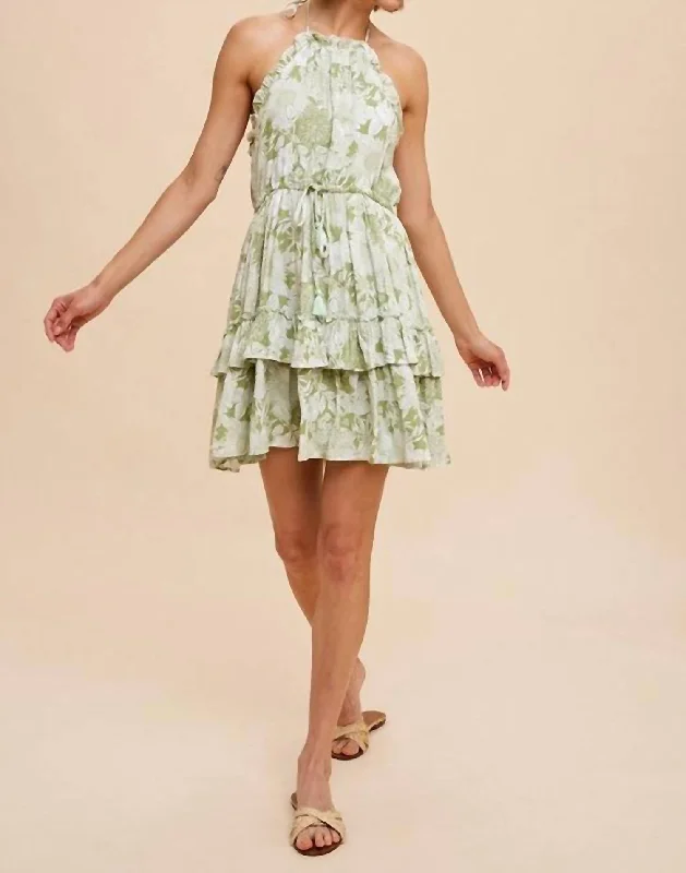 Instant Discount comfy maxi dressNatalia Tiered Floral Halter Dress In Green